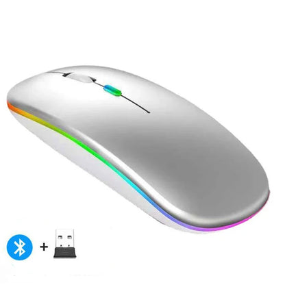 Mouse inalámbrico recargable compatible con Bluetooth y 2.4Ghz, con modo dual y receptor Nano para PC, laptop y MacBook.