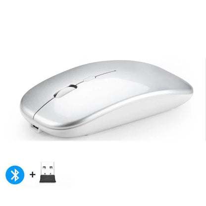 Mouse inalámbrico recargable compatible con Bluetooth y 2.4Ghz, con modo dual y receptor Nano para PC, laptop y MacBook.