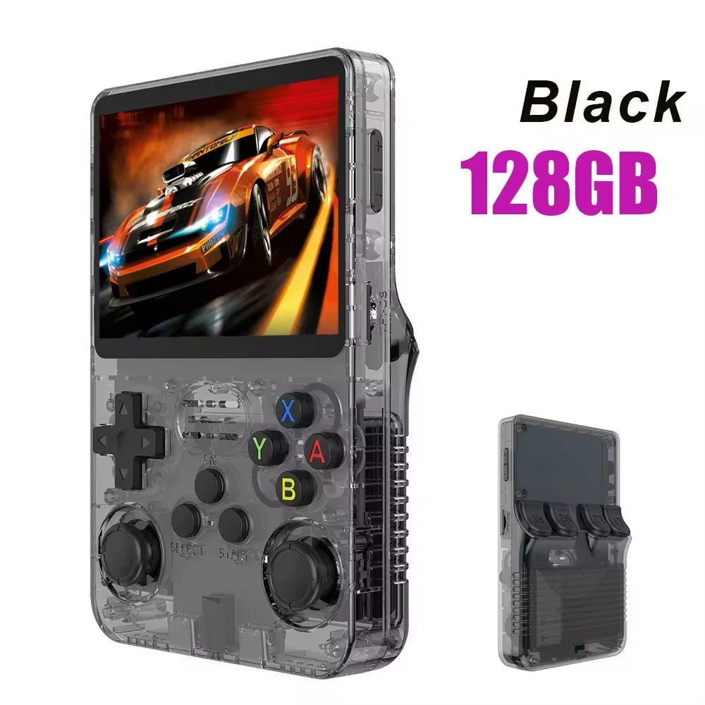 Nueva consola portátil retro R36S con sistema Linux, pantalla IPS de 3.5 pulgadas, reproductor portátil de videojuegos de bolsillo, 64GB/128GB, ideal como regalo para niños.