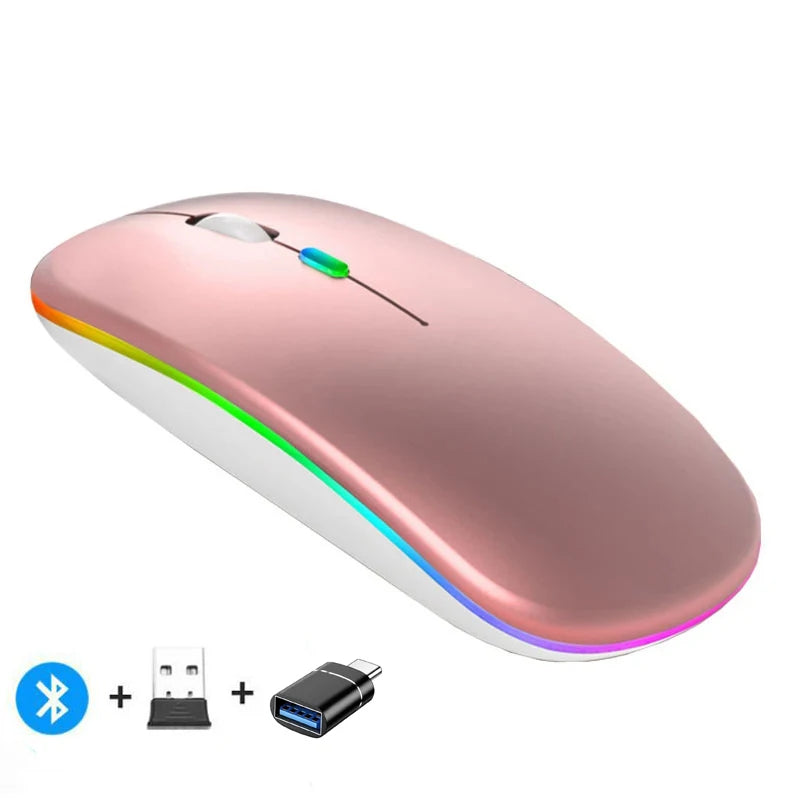 Mouse inalámbrico recargable compatible con Bluetooth y 2.4Ghz, con modo dual y receptor Nano para PC, laptop y MacBook.