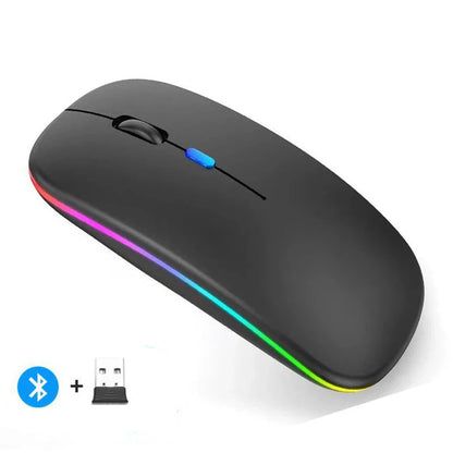 Mouse inalámbrico recargable compatible con Bluetooth y 2.4Ghz, con modo dual y receptor Nano para PC, laptop y MacBook.