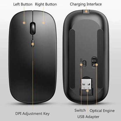 Mouse inalámbrico recargable compatible con Bluetooth y 2.4Ghz, con modo dual y receptor Nano para PC, laptop y MacBook.