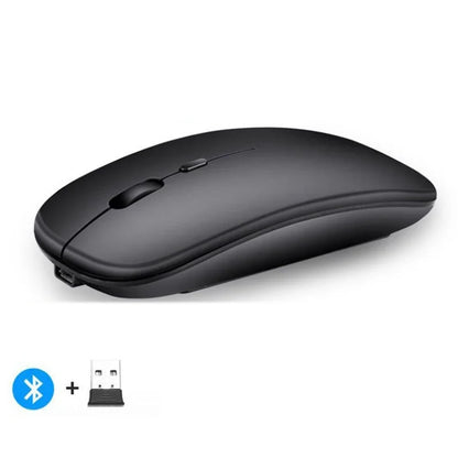 Mouse inalámbrico recargable compatible con Bluetooth y 2.4Ghz, con modo dual y receptor Nano para PC, laptop y MacBook.