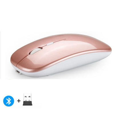 Mouse inalámbrico recargable compatible con Bluetooth y 2.4Ghz, con modo dual y receptor Nano para PC, laptop y MacBook.