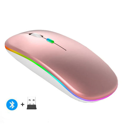 Mouse inalámbrico recargable compatible con Bluetooth y 2.4Ghz, con modo dual y receptor Nano para PC, laptop y MacBook.