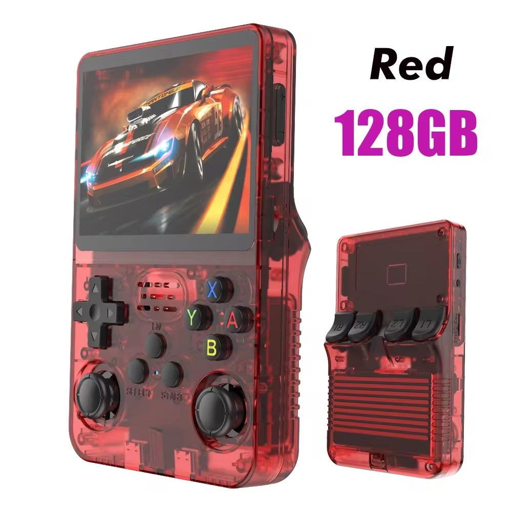 Nueva consola portátil retro R36S con sistema Linux, pantalla IPS de 3.5 pulgadas, reproductor portátil de videojuegos de bolsillo, 64GB/128GB, ideal como regalo para niños.