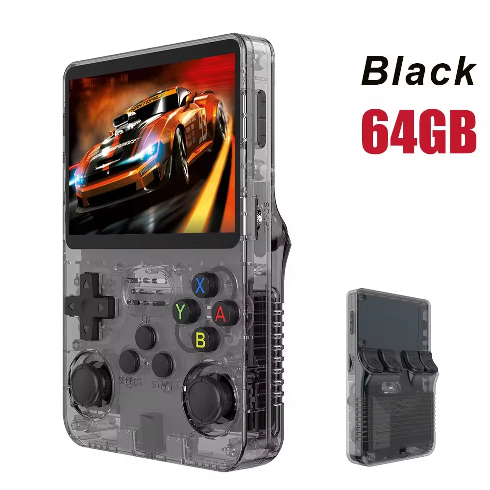 Nueva consola portátil retro R36S con sistema Linux, pantalla IPS de 3.5 pulgadas, reproductor portátil de videojuegos de bolsillo, 64GB/128GB, ideal como regalo para niños.