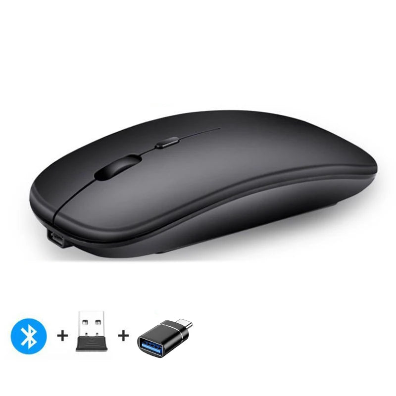 Mouse inalámbrico recargable compatible con Bluetooth y 2.4Ghz, con modo dual y receptor Nano para PC, laptop y MacBook.