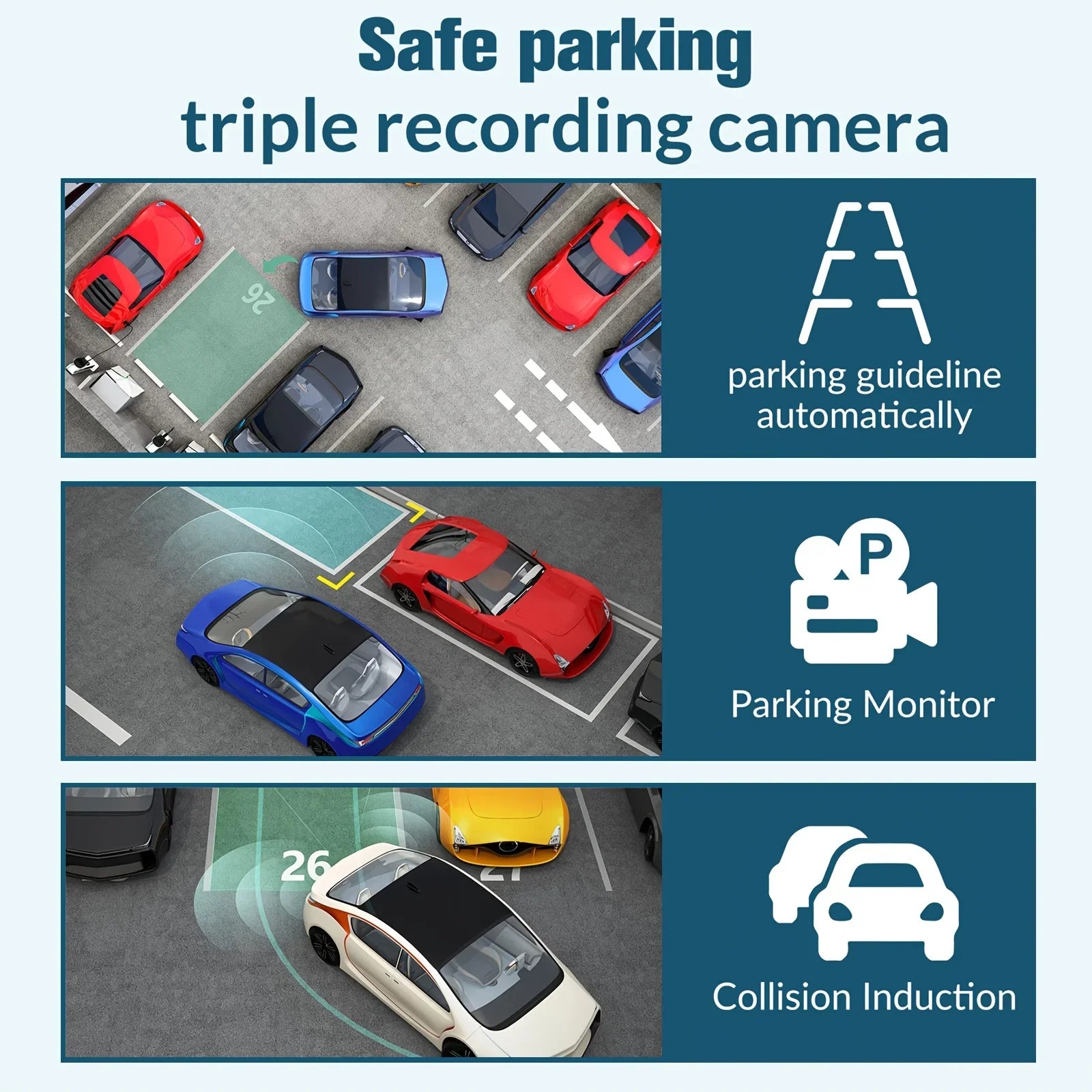 Cámara Dash Cam Frontal, Trasera e Interior 1080P Full HD de 3 Cámaras, Grabadora de Video para Automóvil tipo Caja Negra con Triple Cámara.