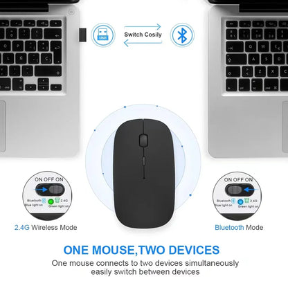Mouse inalámbrico recargable compatible con Bluetooth y 2.4Ghz, con modo dual y receptor Nano para PC, laptop y MacBook.
