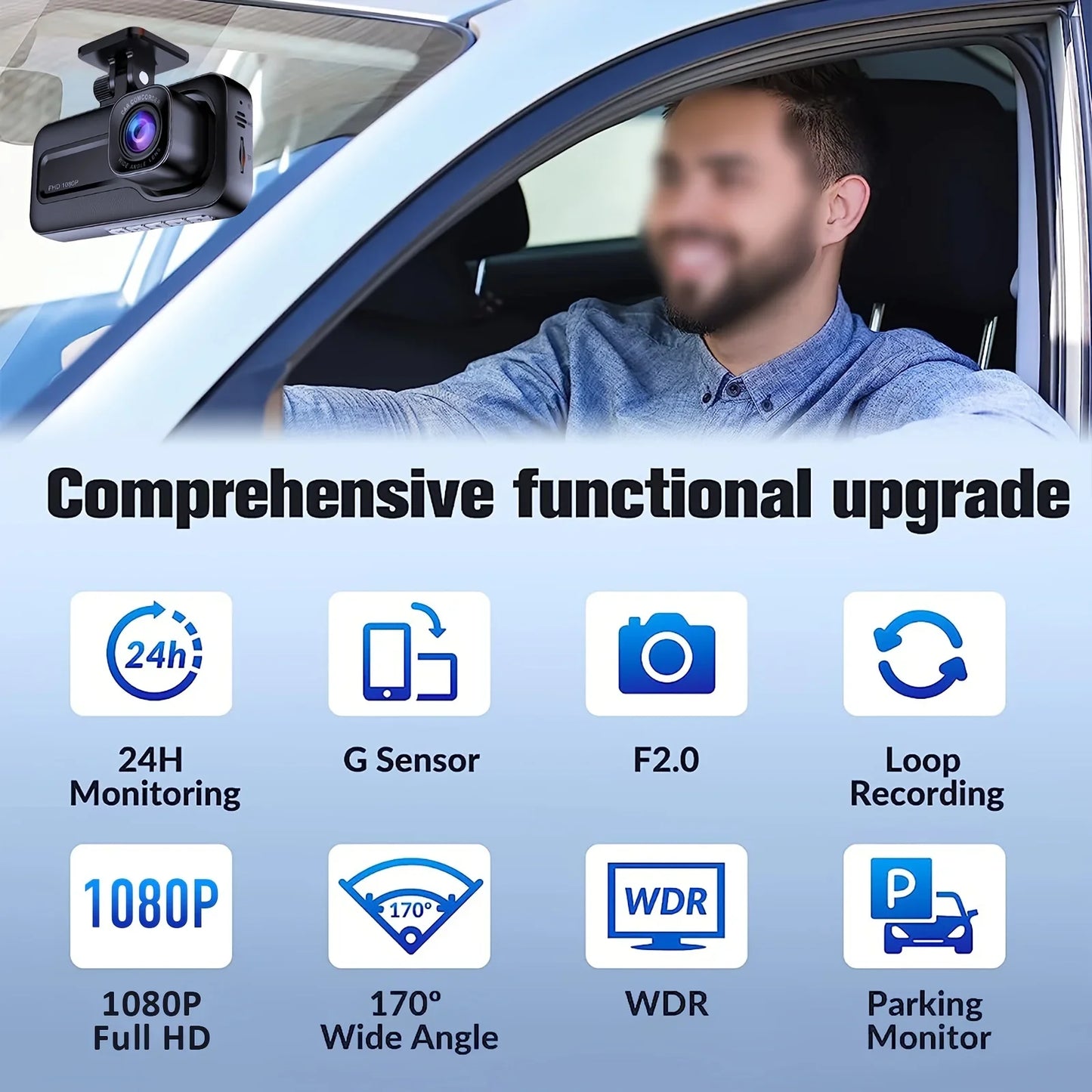 Cámara Dash Cam Frontal, Trasera e Interior 1080P Full HD de 3 Cámaras, Grabadora de Video para Automóvil tipo Caja Negra con Triple Cámara.