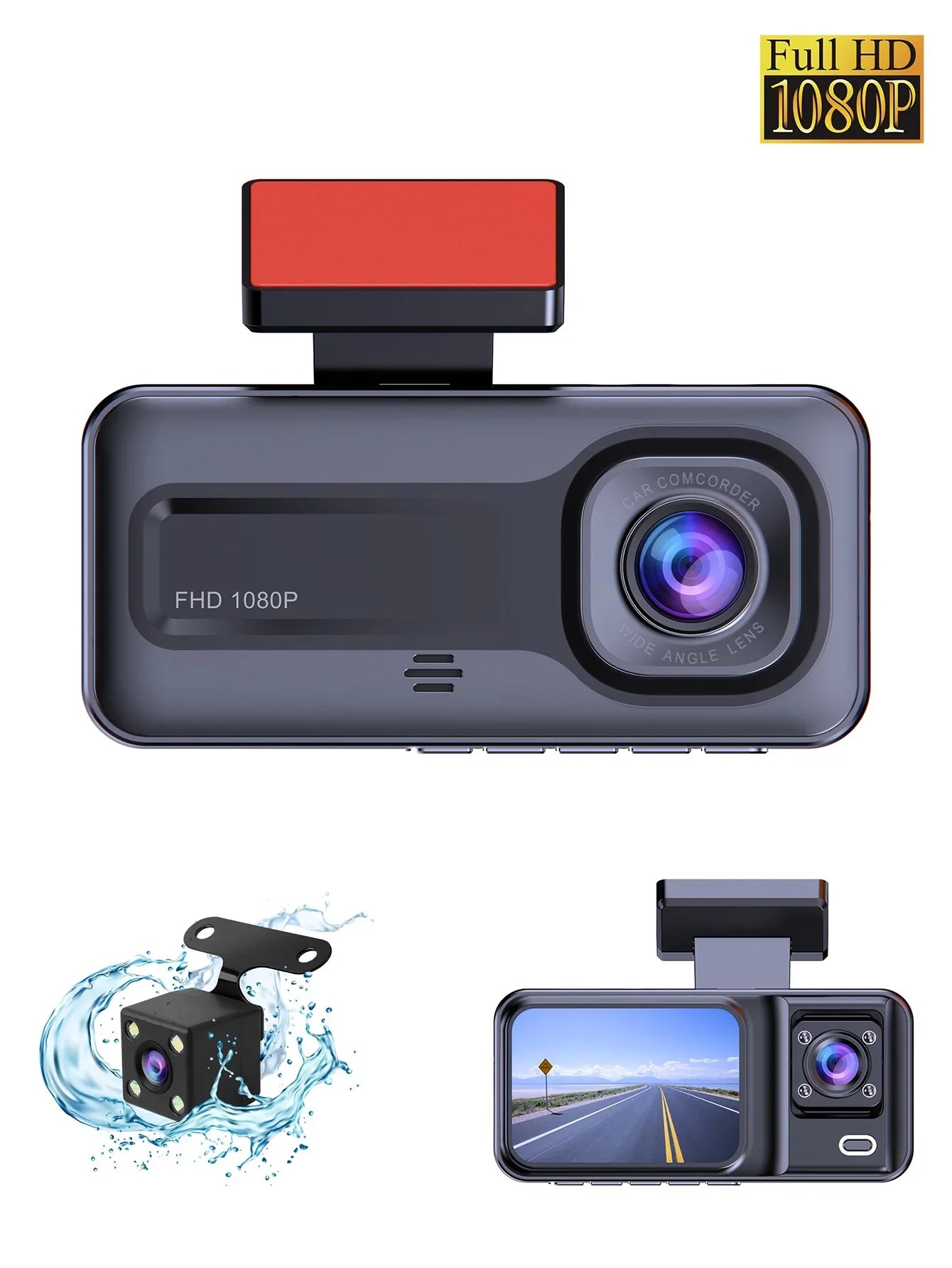 Cámara Dash Cam Frontal, Trasera e Interior 1080P Full HD de 3 Cámaras, Grabadora de Video para Automóvil tipo Caja Negra con Triple Cámara.