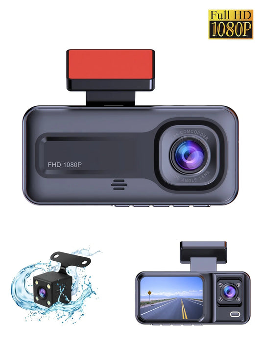 Cámara Dash Cam Frontal, Trasera e Interior 1080P Full HD de 3 Cámaras, Grabadora de Video para Automóvil tipo Caja Negra con Triple Cámara.