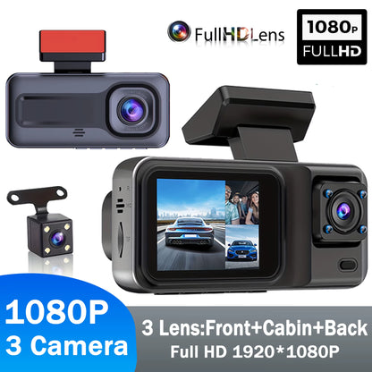 Cámara Dash Cam Frontal, Trasera e Interior 1080P Full HD de 3 Cámaras, Grabadora de Video para Automóvil tipo Caja Negra con Triple Cámara.