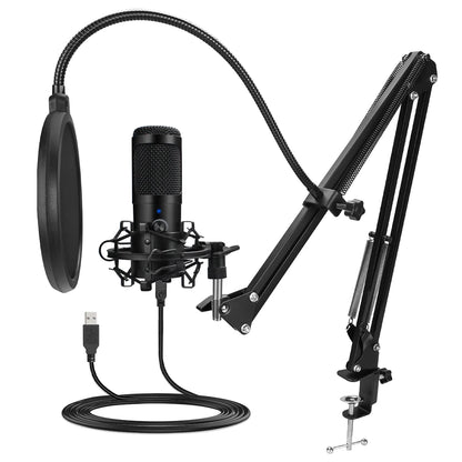 Micrófono USB metálico de condensador D80 con soporte, ideal para grabación, karaoke, estudio y uso en computadora, laptop o PC.