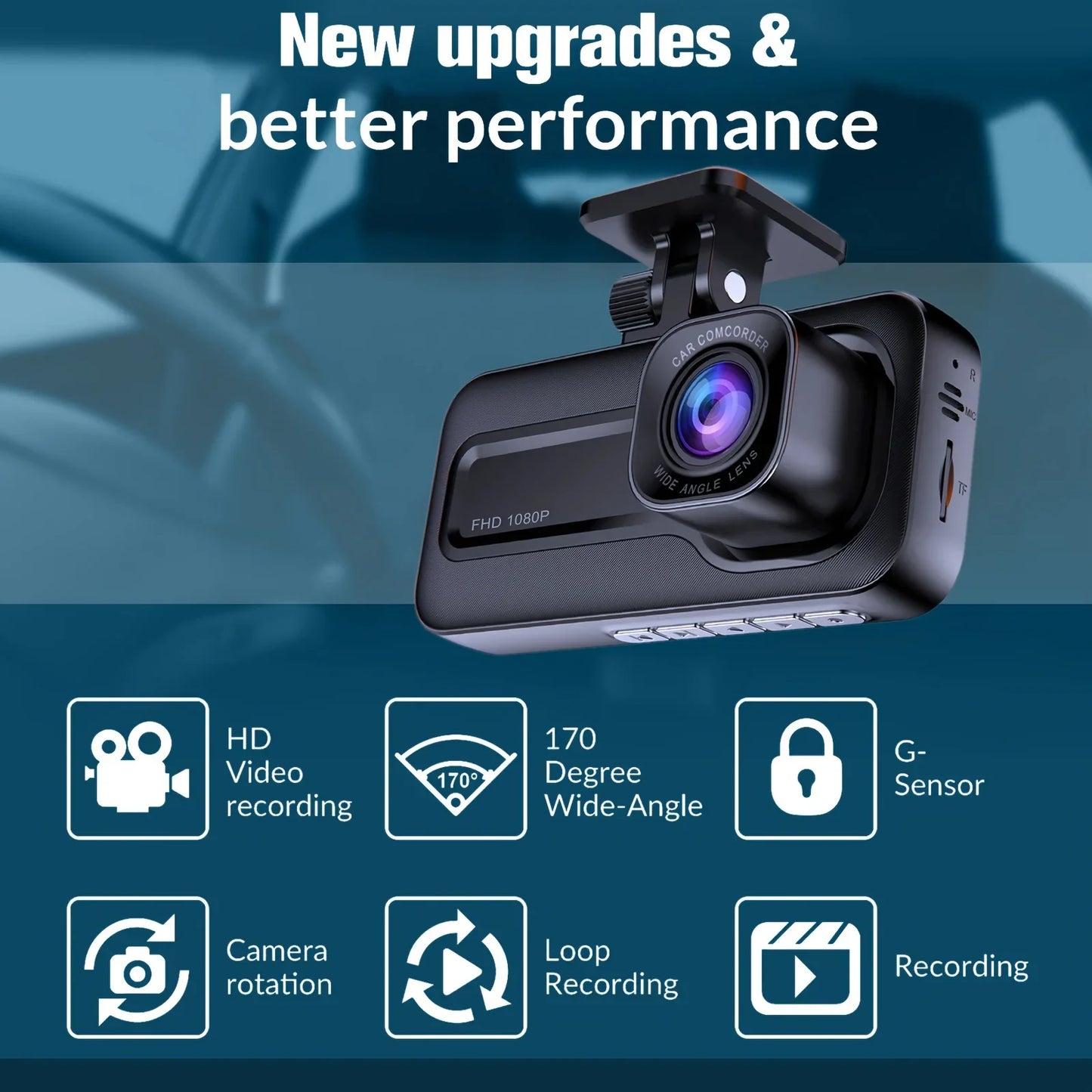 Cámara Dash Cam Frontal, Trasera e Interior 1080P Full HD de 3 Cámaras, Grabadora de Video para Automóvil tipo Caja Negra con Triple Cámara.